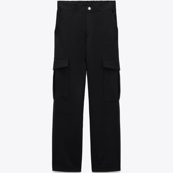 Zara Straight Fit Cargo Pants Black NEW - Picture 7 of 7